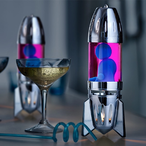Mathmos Fireflow Zilver - Roze met Blauwe Lava