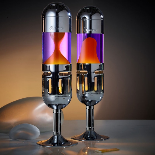 Mathmos Kaars lavalamp Pod+ Zilver - Violet met Oranje lava