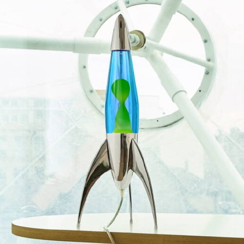 Telstar raket lavalamp Zilver - Blauw met Groene lava