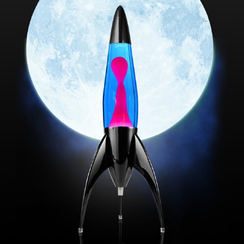 Telstar raket lavalamp Zwart - Blauw met Roze lava