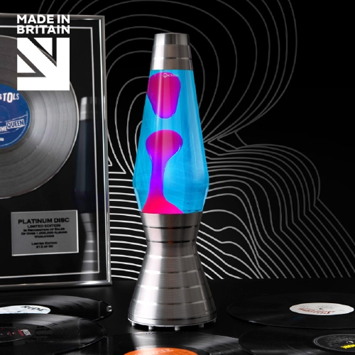 Mathmos Astro Vinyl Platinum - Blauw met Roze lava