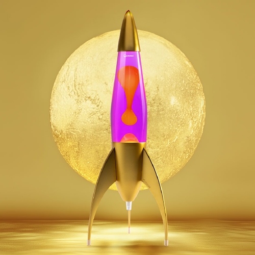 Telstar raket lavalamp Goud - Violet met Oranje lava