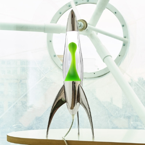 Telstar raket lavalamp Zilver - Helder met Groene lava