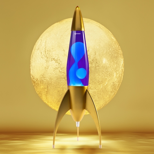 Telstar raket lavalamp Goud - Violet met Turquoise lava