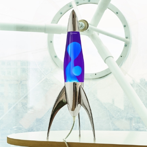 Telstar raket lavalamp Zilver - Violet met Turquoise lava