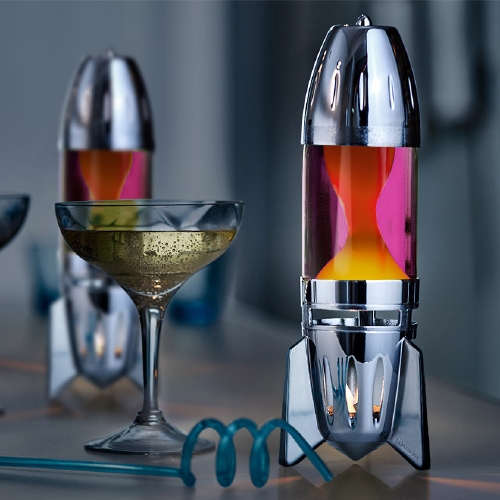 Mathmos Fireflow Zilver - Violet met Gele lava