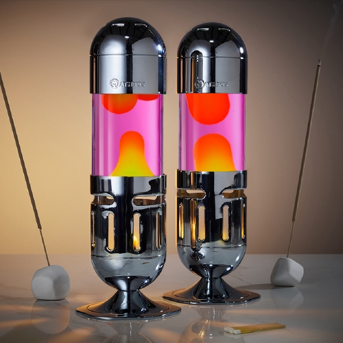 Mathmos Pod Zilver - Roze met Gele lava