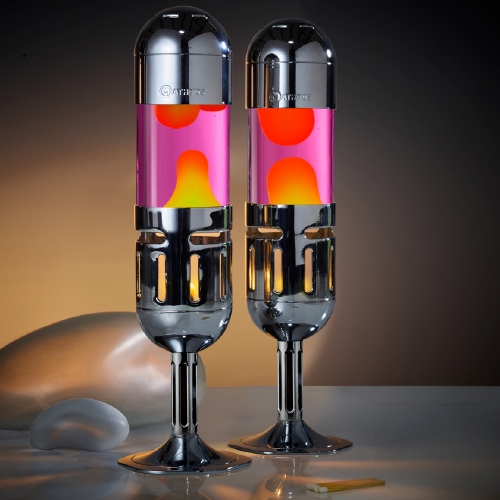 Mathmos Pod+ Zilver - Roze met Gele lava