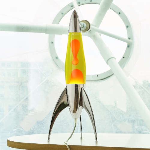 Telstar raket lavalamp Zilver - Geel met Oranje lava