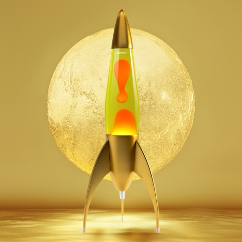 Telstar raket lavalamp Goud - Geel met Oranje lava