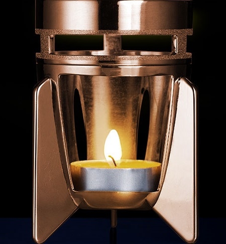 Mathmos Fireflow Koper Waxinelicht Lavalamp - Blauw met Gele lava