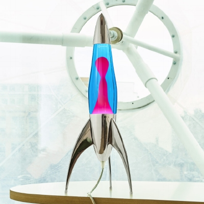 Telstar raket lavalamp Zilver - Blauw met Roze lava