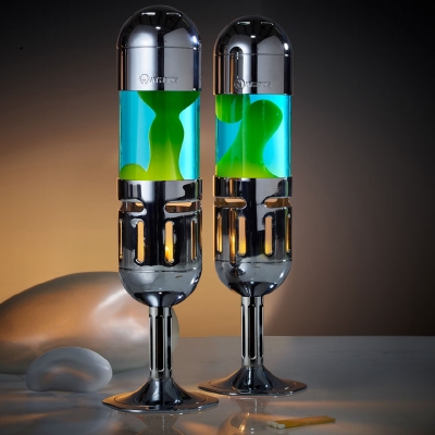 Mathmos Pod+ Zilver - Blauw met Gele lava