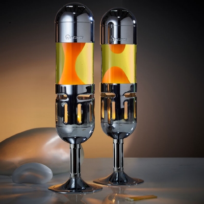 Mathmos Kaars lavalamp Pod+ Zilver - Geel met Oranje lava