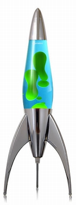 Telstar raket lavalamp Zilver - Blauw met Groene lava