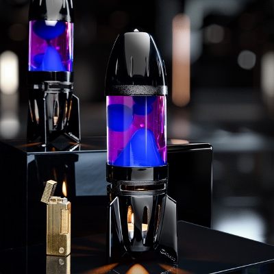 Mathmos Fireflow Zwart - Roze met Blauwe lava