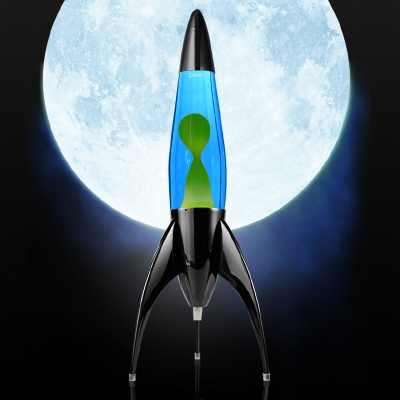 Telstar raket lavalamp Zwart - Blauw met Groene lava
