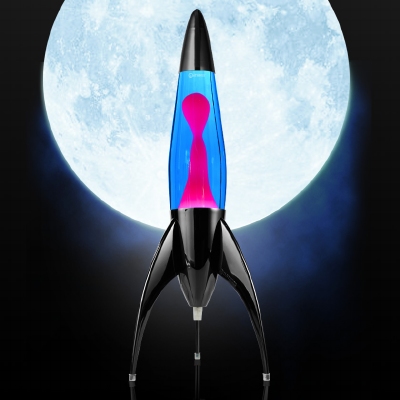 Telstar raket lavalamp Zwart - Blauw met Roze lava