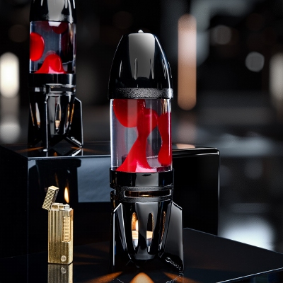 Mathmos Fireflow Zwart - Helder met Rode lava