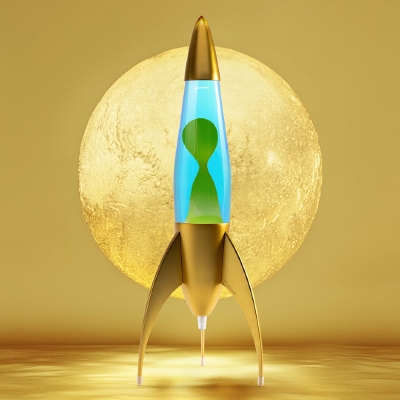 Telstar raket lavalamp Goud - Blauw met Groene lava