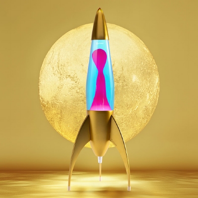Telstar raket lavalamp Goud - Blauw met Roze lava