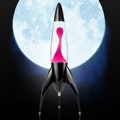 Telstar raket lavalamp Zwart - Helder met Roze lava