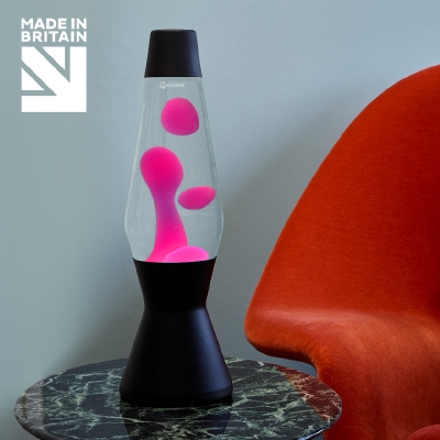 Mathmos Astro Zwart - Helder met Roze lava