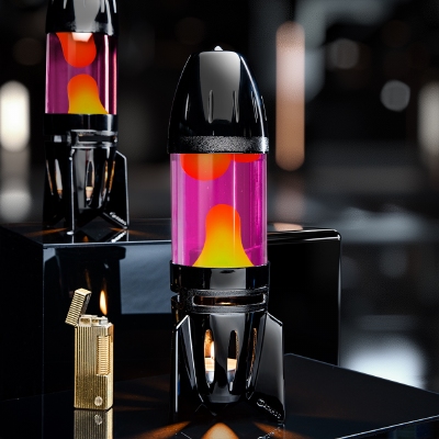 Mathmos Fireflow Zwart - Violet met Gele lava