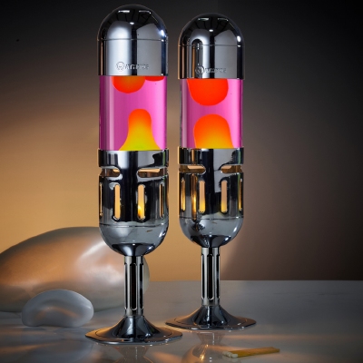 Mathmos Pod+ Zilver - Roze met Gele lava