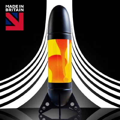 Mathmos Rokit Raket lavalamp Zwart - Geel met Oranje lava