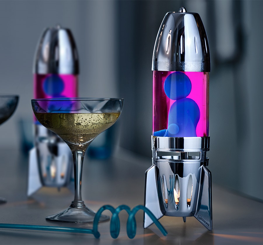 Mathmos Fireflow Zilver Lavalamp Roze/Blauw