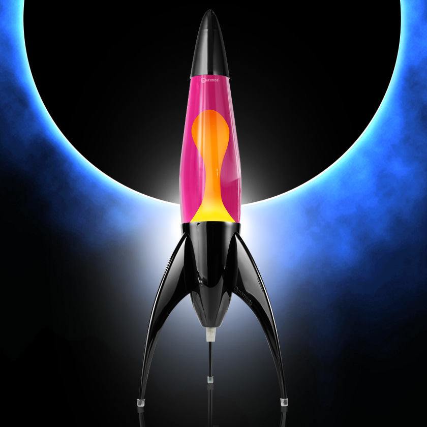 Mathmos Telstar raket lavalamp Zwart Roze/Geel