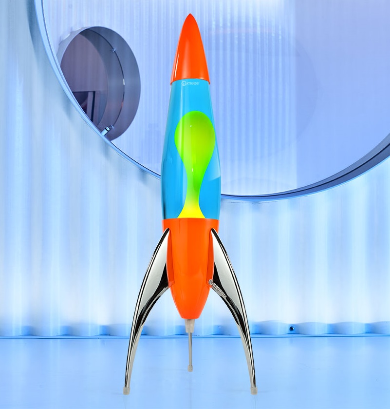 Mathmos Telstar raket lavalamp Neon Oranje Blauw/Geel