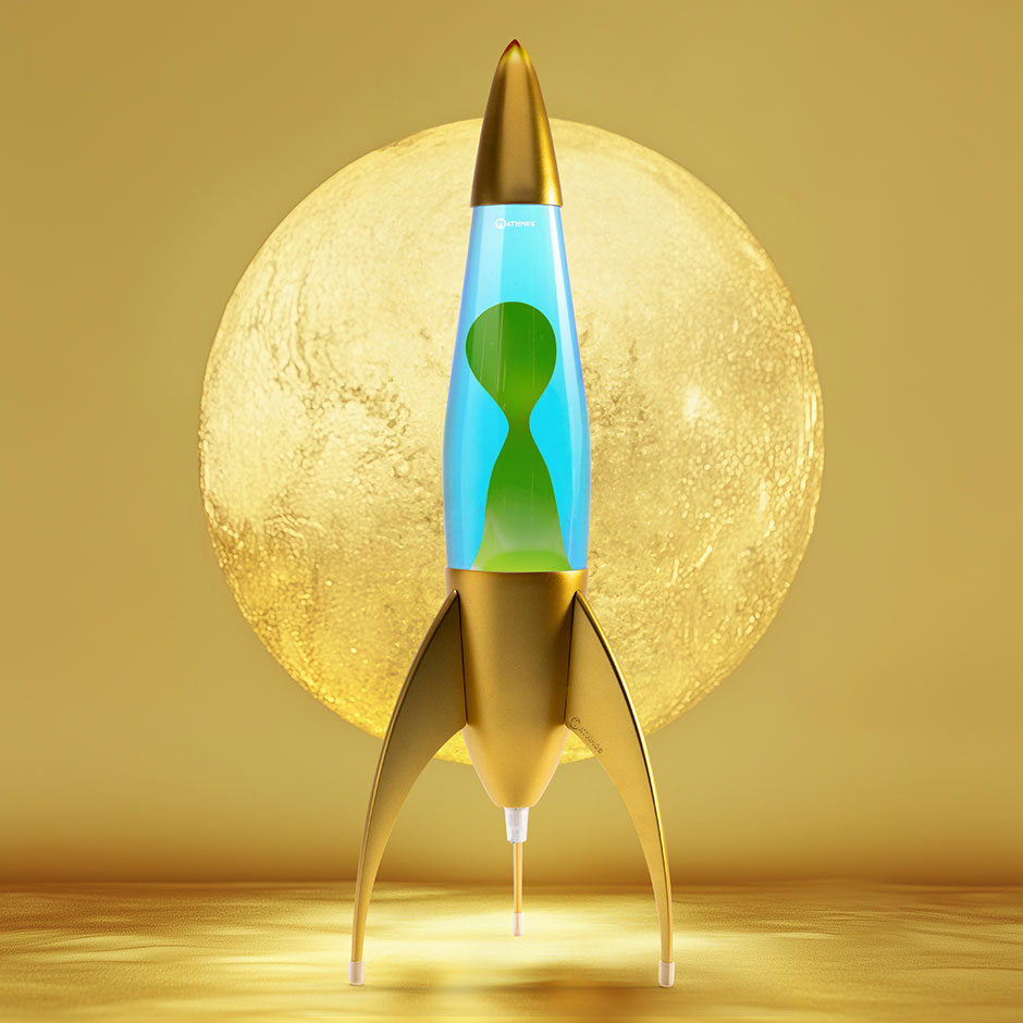 Mathmos Telstar raket lavalamp Goud Blauw/Groen