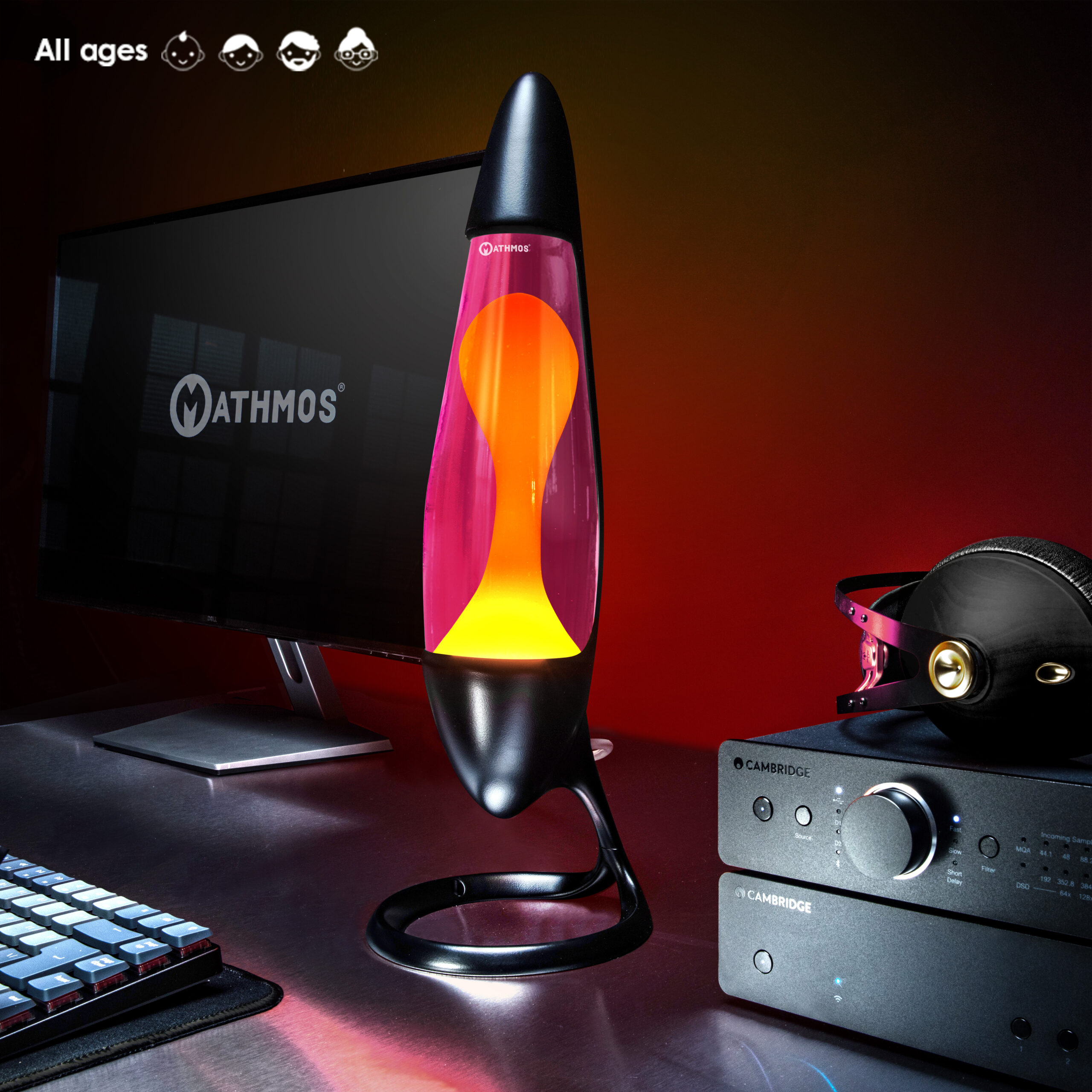 Mathmos Neo Zwart Lavalamp Roze/Geel