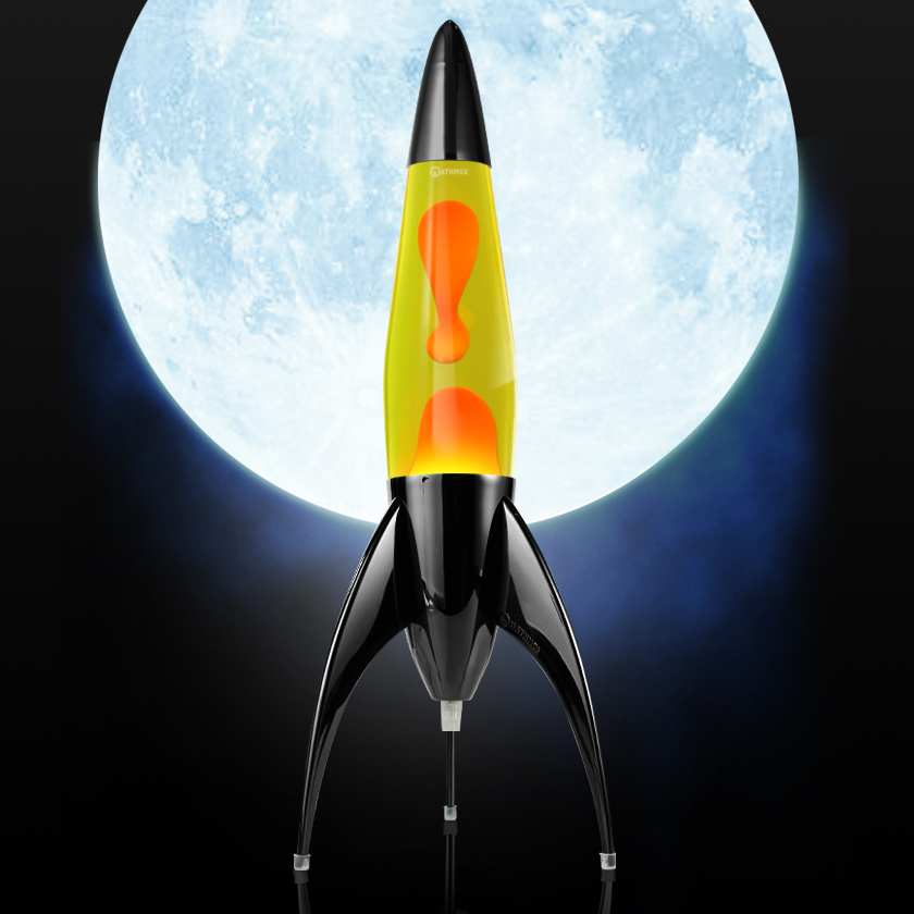Mathmos Telstar raket lavalamp Zwart Geel/Oranje